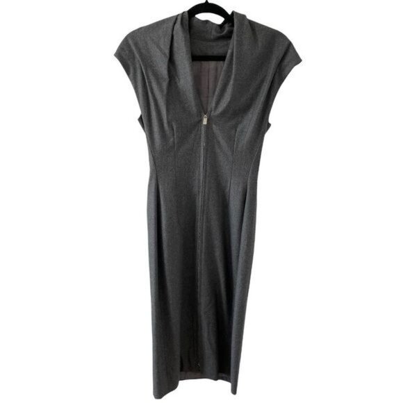 AZZARO Grey Wool Zip Front Dress with Cowl Neck in Size XS? - Picture 1 of 10